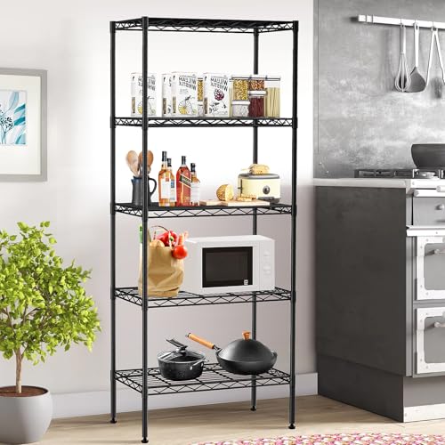 BLKMTY 5 Tier Wire Shelving, Narrow Storage Metal Shelf, Standing Shelf Units, Adjustable Garage Shelving, 750 lbs Capacity, Commercial Shelves, 11.6" D x 21.5" W x 47.6" H, Black - color: Black, size: 5 Tire: 11.6" D x 21.5" W x 47.6" H