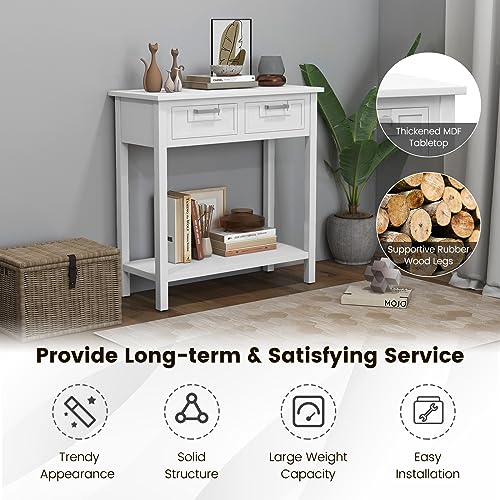 GOFLAME Console Table with 2 Drawers, 31” Entry Table with Storage Shelf, Modern, Narrow Sofa Table for Living Room, Hallway, Entrance (White)