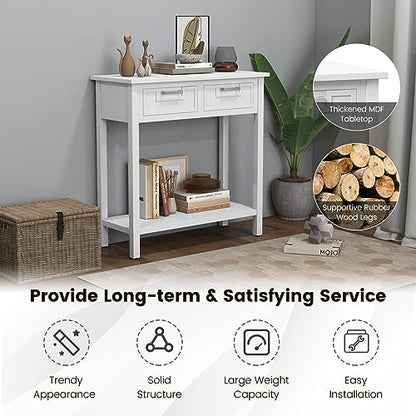 GOFLAME Console Table with 2 Drawers, 31” Entry Table with Storage Shelf, Modern, Narrow Sofa Table for Living Room, Hallway, Entrance (White)