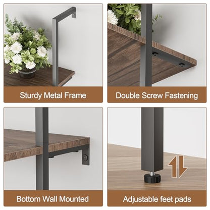 aboxoo Ladder Shelf 2PCS Open Bookshelf 5-Tier Wall-Mounted Wood Bookcase Rack Open Back Industrial Modern Plant Flower Stand Utility OrganizerMetal Frame Furniture Office Kitchen Bedroom (Brown) - color: Rustic Brown 5-tier, size: 2PCS