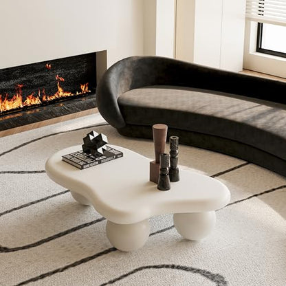 40” Cloud Coffee Table with 3 Ball Legs, Modern Irregular Center Table for Living Room, Low Cute Small MDF Tea Table for Bedroom, Space Apartment Cream White - color: Cloud-40" White