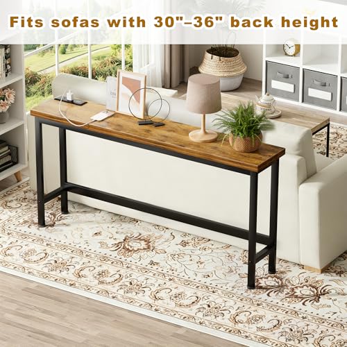 FAMIDGE Charging Console Table with Outlet 36 Inch Tall Narrow Sofa Table One-Piece Top Behind Couch Table 2 USB 2 AC for Entryway Hallway, Living Room, Rustic Brown - color: Brown