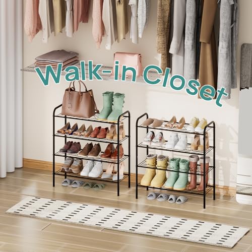 viewcare Shoe Rack for Closet, 4-Tier Small Shoe Rack for Entryway & Garage, Black Shoe Organizer Holds 10-14 Pairs, Sturdy Metal Construction - size: 4-Tier(M)
