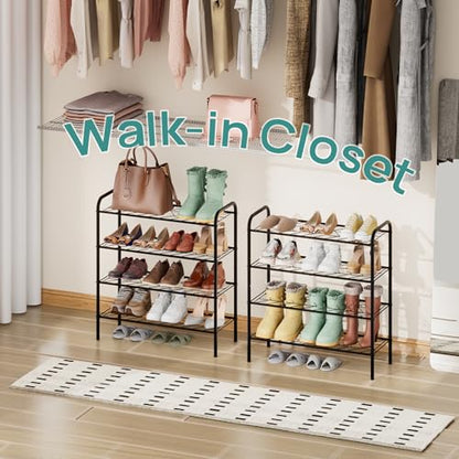 viewcare Shoe Rack for Closet, 4-Tier Small Shoe Rack for Entryway & Garage, Black Shoe Organizer Holds 10-14 Pairs, Sturdy Metal Construction - size: 4-Tier(M)