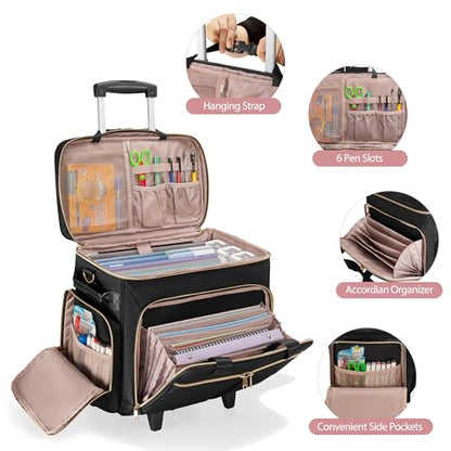 Rolling Teacher Bag with Wheels, Teacher Tote Bag Fits 15.6" Laptop - color: Black