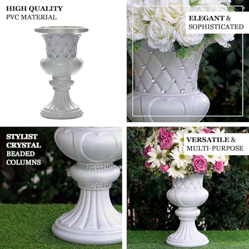 Efavormart 2 Pack 18" Tall White PVC 10mm Crystal Studded Italian Inspired Pedestal Column Plant Stand Pot