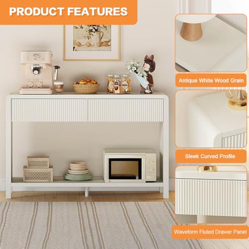 FATORRI Entryway Console Table with 2 Drawers, 47.2 inch Modern Sofa Table for Living Room, Couch Tables Behind Sofa and Hallway Tables with Storage, Antique White - color: Antique White