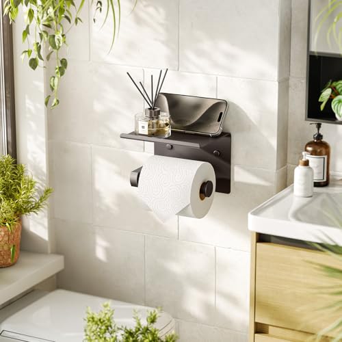 Toilet Paper Holder with Shelf Wall Mounted Toilet Paper Roll Dispenser | Heavy Duty Stainless Steel Bronze - color: D-bronze
