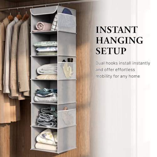 Simple Houseware 6 Shelf Hanging Closet Organizer, Gray - color: Grey, size: 6 Shelf