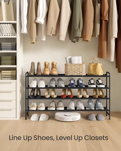SONGMICS Long Shoe Rack Organizer for Closet, Free Standing Shoe Storage Shelf, Holds 20-25 Pairs, for Entryway, Bedroom, Easy to Assemble, 11.4 x 42.5 x 27 Inches, 4 Tiers, Ink Black ULMR094BP01 - size: 4 Tiers