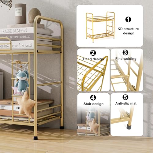 Desktop Shelf Organizer, 2 Tier k Organizer Storage Rack and Frees Up The Space of The Desk, Small Metal Bookshelf with Bunk Bed Design for Dormitory, Home, Office
