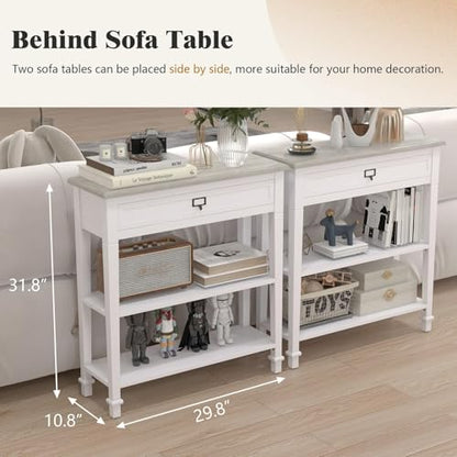 Kinpaw Narrow Console Table with Storage- White Entryway Table, Small Sofa Table with Drawer & Storage Shelf for Entryway, Hallway, Foyer, Living Room Furniture, Behind Couch, Wood - color: White-2 Shelves