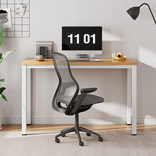 Need Small Teak Computer Desk, 39.4 Inch Sturdy Writing Desk, Compact | White Metal Frame, Teens Study Table, Home Office Desk, Adjustable Feet, Water-Resistant, Dorms & Bedrooms, Easy Assembly - color: Teak & White, size: 39.4 inches