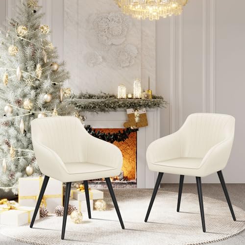annjoe Faux Leather Accent Chair Arm Chairs Living Room Chairs Leisures Chair Upholstered Chair with Metal Legs Set of 2 for Home Kitchen Office Bistro Cafe - color: Beige