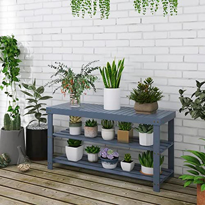 SMIBUY Bamboo Shoe Rack Bench, 3-Tier Shoe Organizer Storage Shelf for Entryway Hallway Bathroom Living Room (Grey) - color: Grey