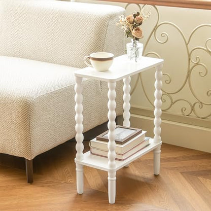 Fultyle Narrow Side Table, Small End Table with 2-Tier Storage, Small Bedside Table Slim Nightstand for Narrow Spaces, Living Room, Bedroom (White) - color: White