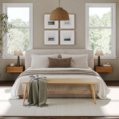 Nathan James Tyla Wall Mounted Bedside Table, Floating 1-Drawer Nightstand with Rounded Edges, Light Brown Set of 2 - color: Tyla Light Brown, size: Set of 2