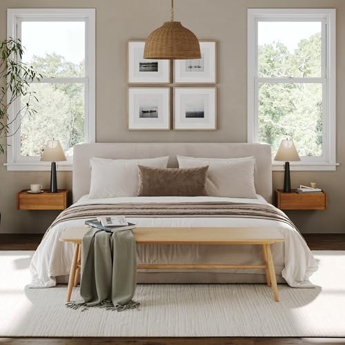 Nathan James Tyla Wall Mounted Bedside Table, Floating 1-Drawer Nightstand with Rounded Edges, Light Brown Set of 2 - color: Tyla Light Brown, size: Set of 2