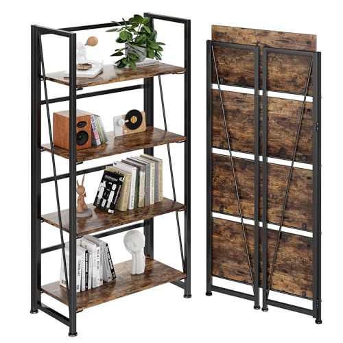 BHG Vintage Multifunctional Bookcase Folding Bookshelf, No-Assembly Plant Stand Storage Rack Shelves for Home Office (Fire, 4-Tier) - color: Fire, size: 4-tier