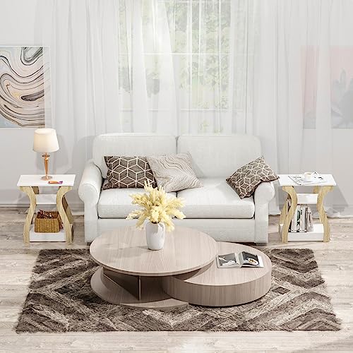 FROMJBEST End Table Set of 2 with Charging Station, Side Table with USB Ports and Outlets, Nightstand, 3 Tier End Table with Storage Shelf for Living Room, Bedroom (White Set of 2) - color: White