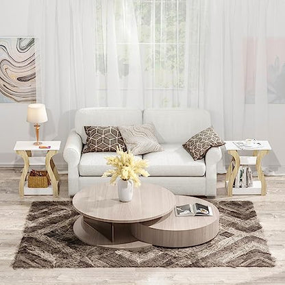 FROMJBEST End Table Set of 2 with Charging Station, Side Table with USB Ports and Outlets, Nightstand, 3 Tier End Table with Storage Shelf for Living Room, Bedroom (White Set of 2) - color: White