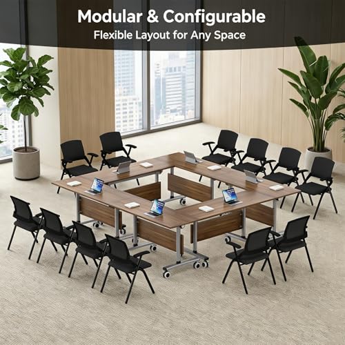 Folding Conference Table with Wheels, 47" Mobile Training Table, Flip Top Seminar Table for Office Classroom Meeting Room, Heavy Duty 440lbs Capacity, Space Saving Nesting Desk,2 Pack,47IN - size: 47IN