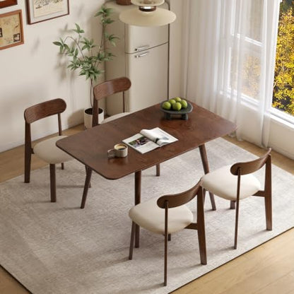 39’’-55’’ 100% Oak Extendable Dining Table and Chairs Set of 4, Solid Wood Folding Kitchen Table, Mid Century Modern Dinner Table for Kitchen, Apartment, Living Room (Walnut, 55''+4Chairs-HSB) - color: Walnut, size: 55''+4Chairs-HSB