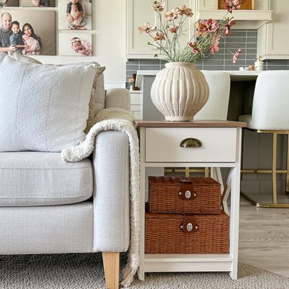 PHI VILLA End Table Living Room Set of 2 - Farmhouse Bedroom Nightstands Small Bedside Table, Ivory White Side Table - color: Ivory 1