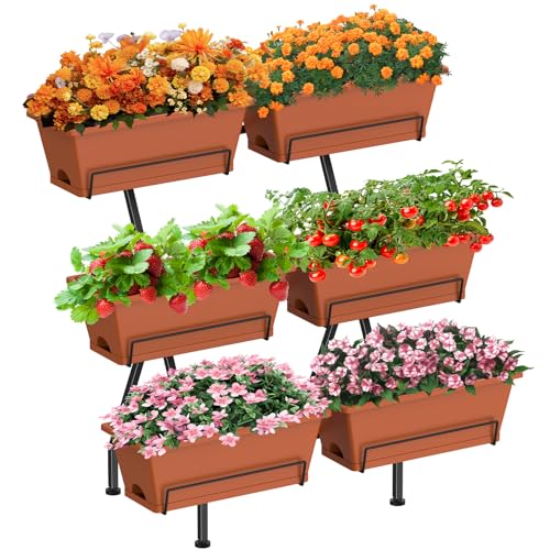 3-Tier Vertical Garden Planter with 6 Boxes, 31" Tall Raised Garden Bed | with Adjustable Feet, Suit for Herbs, Flowers, Vegetables, Ideal for Indoor, Outdoor, Patio, Balcony, Deck Use, Brick Red - color: Brick Red, size: 3-Tier