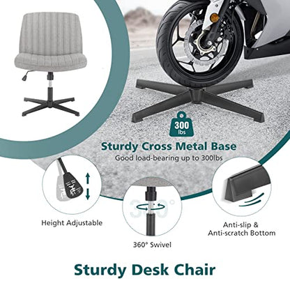OLIXIS Criss Cross Chairs, Vanity Chair, Home Office Desk | Armless Wide Seat, Height Adjustable, Comfy Fabric, Bedroom, Study, Computer Task, Grey No Wheel - color: Grey No Wheel