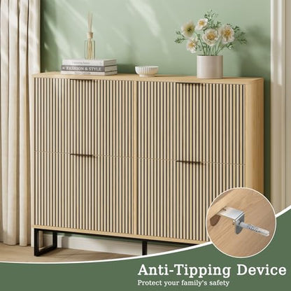 Shoe Cabinet Storage with 4 Flip Drawers, Narrow Hidden Shoe Organizer Cabinet for Entryway, Modern Freestanding Slim Shoe Rack Organizer Shoe Cupboard for Hallway, Natural Wood - size: 4 Flip Drawers