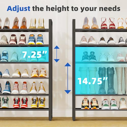 Simple Trending 12 Tier Shoe Rack Holds 60 Pairs, Sturdy Tall Shoe Organizer, Heavy Duty Large Metal Stackable Shoe Shelf for Entryway, Closet, Bedroom, Black - size: 12 Tiers