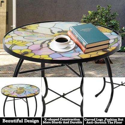 Small Side Table with Metal Frame, 10.5" Round Side Tables with Bee Pattern,Outdoor Table for Balcony,Terrace,Garden,Living Room - color: Bee