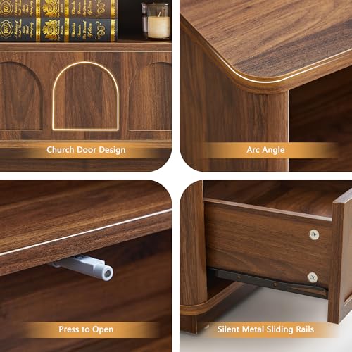 Accent Bed Side Table with Charging Station, Mid Century Modern Nightstand with Storage for Bedroom, Low Rectangle End Table with Drawer for Living Room Couch, Office, Samll Spaces - Walnut - size: Walnut-drawer