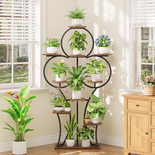 POZILAN Plant Stand Indoor with Grow Lights - 63" Indoor Plant Stands, 10 Tiered Plant Shelf for Indoor Growing, Corner Lighted Plant Shelves for Balcony, Living Room, Patio, Black