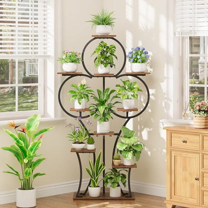 POZILAN Plant Stand Indoor with Grow Lights - 63" Indoor Plant Stands, 10 Tiered Plant Shelf for Indoor Growing, Corner Lighted Plant Shelves for Balcony, Living Room, Patio, Black