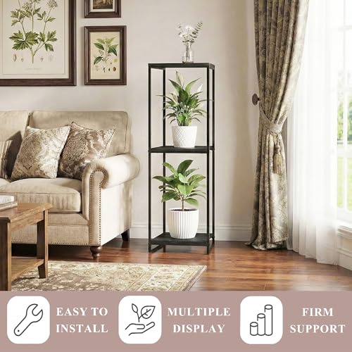 46" Tall 3-Tier Corner Plant Stand Indoor, Black | Functions as Flower Pots, Shelf, Decor Rack, Holder; Metal Frame with MDF Boards; for Living Room, Balcony; Modern Design