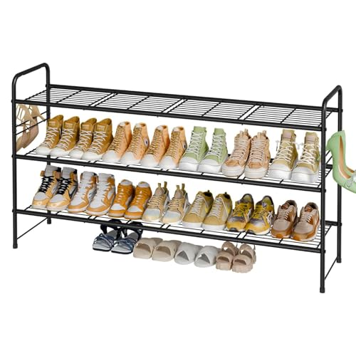 3 Tier Shoe Rack for Closet, 44 Inch Extra Long Shoe Storage Organizer for Shelves, Heavy Duty Metal, Easy Assembly, Black - color: Black, size: 1 Pack 3 Tier(44 Inch)