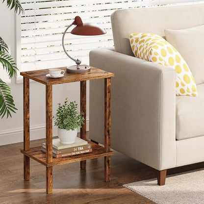 TUTOTAK End Table, Set of 2, Side Table, Nightstand, 2-Tier Storage Shelf, Sofa Table for Small Space, Living Room, Bedroom, Brown TB01BB035C - color: Brown