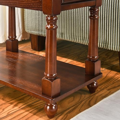 Narrow End SideTable with Drawer and Storage Shelf, Solid Wood Sofa Tables, Slim Beside Table-, Telephone for Small Spaces, Living Room, 22"L x 13"W x 22.7"H No-tools Assembly Dark Walnut BBJ004DWA - color: Walnut