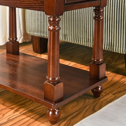 Narrow End SideTable with Drawer and Storage Shelf, Solid Wood Sofa Tables, Slim Beside Table-, Telephone for Small Spaces, Living Room, 22"L x 13"W x 22.7"H No-tools Assembly Dark Walnut BBJ004DWA - color: Walnut