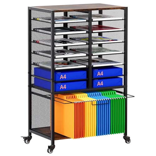 EasyPAG Rolling File Cart with 14 Slot Mail Organizer, Under Desk Storage with Hanging File Rack for Letter/Legal Folders, Mobile Filing Cabinet Printer Stand for Office Home Classroom, Black - size: 14 Slots+Hanging Rack
