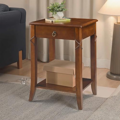 27.6" High End Table with Drawer and Storage Shelf, Solid Wood Side Table, Traditional Sofa BesideTables, Narrow Telephone Tables for Living Room,Small Space No-Tools Assembly, Cherry Brown GBJDR200 - color: Cherry Brown