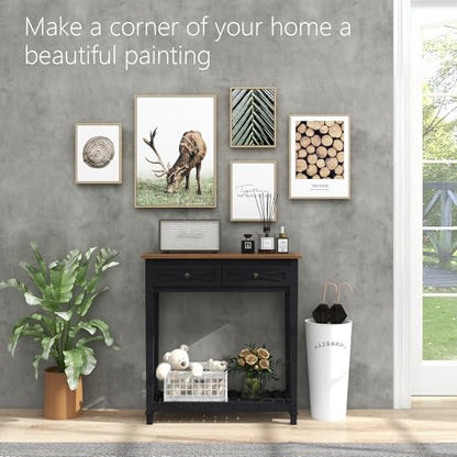 Kinpaw Narrow Console Table with Storage- Black Entryway Table, Small Sofa Table with Drawer & Storage Shelf for Hallway, Entryway, Foyer, Behind Couch, Living Room Furniture, Wood - color: Black-2 Drawers