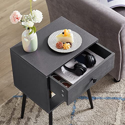 VECELO Nightstands Set of 2, Mid Century Modern End Bedside Table, Night Stand with Storage Drawer and 2 Tiers Open Shelf for Small Place, Bedroom, Living Room, Easy Assembly, Grey - color: Grey