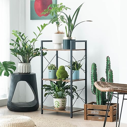HCHQHS Small Bookshelf, Adjustable 3-Tier Industrial Bookcase, Rustic Open Book Shelf, Wood and Metal Horizontal Bookshelves - color: Rustic Brown, size: 3-Tier (16.5"W x 31.5"H, Adjustable)
