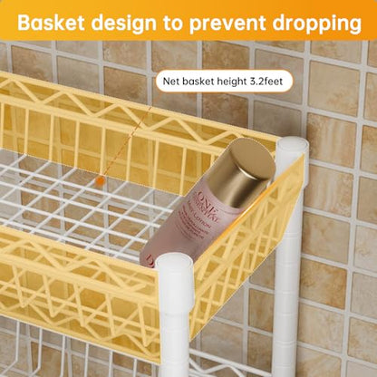 Golpart 3-Tier Over-The-Toilet Storage Shelf,Heavy-Duty Adjustable Bathroom Rack with 2 Mesh Baskets,Toilet Paper Holder & Hooks,Space-Saving Organizer for Bathroom,10”D x 24”W x 66”H,White - size: White with Baskets-10"D x 24"W x 66"H