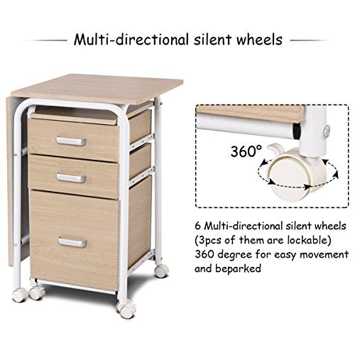 Tangkula Folding Computer Desk with 3 Drawers, Mobile Home Office Desk, Portable Laptop Desk Writing Table, Space Saving Compact Desk for Small Spaces, Dorm, Apartment - color: Beige