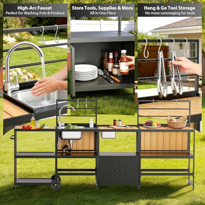 LEVELEVE Modular Outdoor Kitchen Island 4-Piece Set, Aluminum Outdoor Prep Station Grill Cart with Independent Sink, Storage Cabinets & Shelves for Backyard Patio Deck - size: 4-Pieces Set