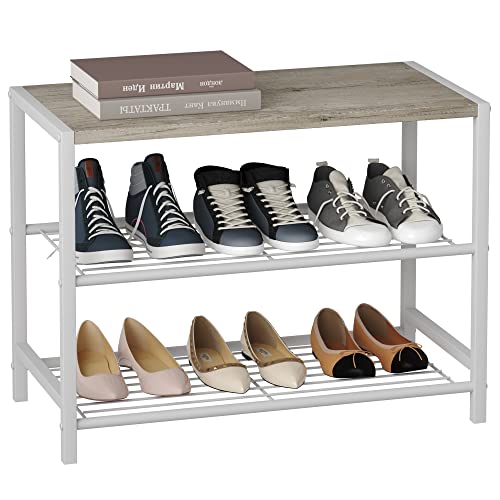 HOMEFORT 3-Tier Shoe Rack, Shoe Storage Shelf, Industrial Shoe Tower, Narrow Shoe Organizer for Closet Entryway, Small Shoe Rack Table with Durable Metal Shelves, White Oak - color: White Oak, size: 3-Tier (11.8"D x 23.23"W x 16.9"H)